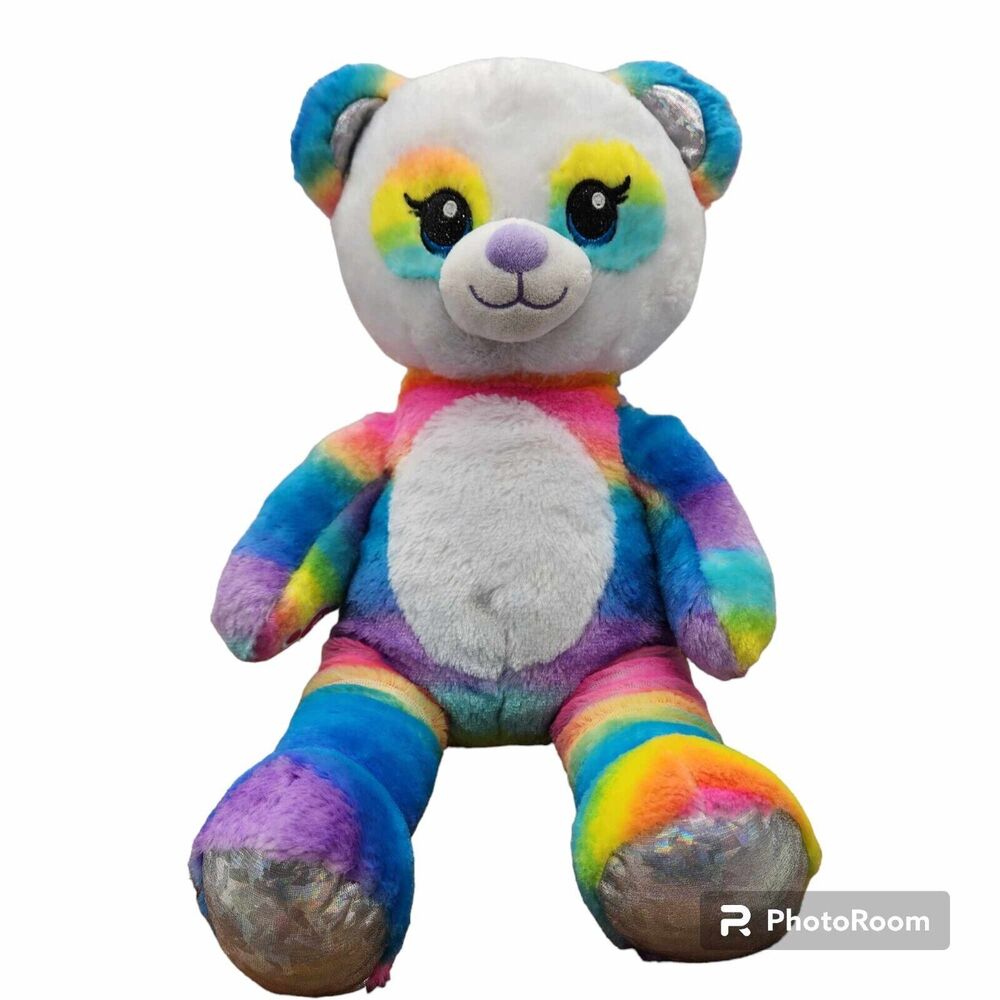 Build A Bear Rainbow Friends Panda Plush Stuffed Animal Rainbow Ombre Stripe